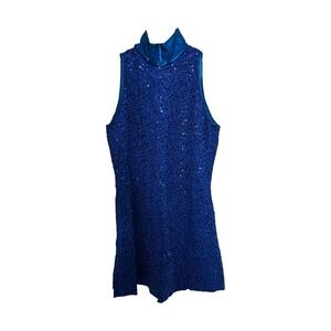 BALERA Blue Sequin Mock Neck Sleeveless Dance Dress